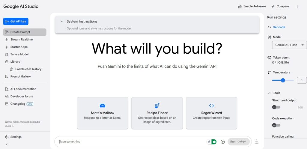 Google's AI Studio interface