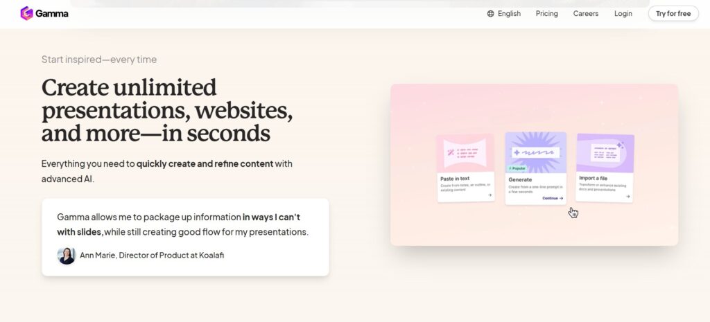 Gamma is an innovative AI-powered presentation tool. Best AI Tools for Presentations