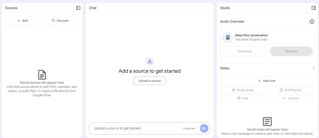 Google Notebook LM interface